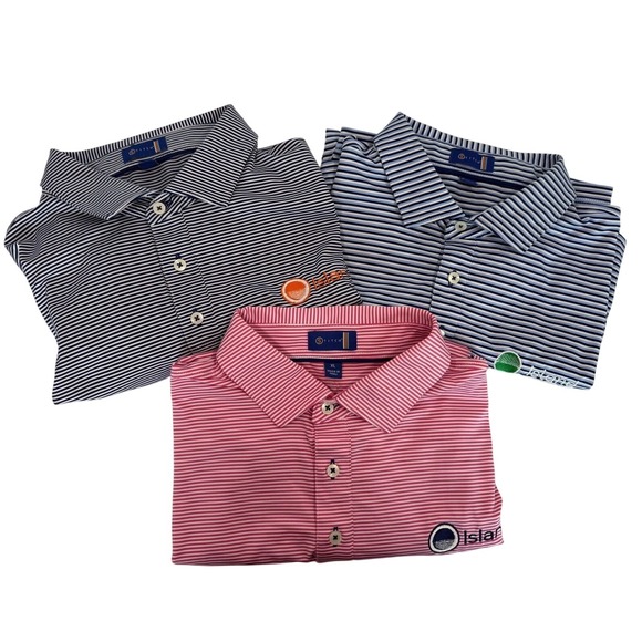 Other - STITCH Striped Performance Golf Polos Lot of 3 Sea Island Embroidered Logo Sz XL
